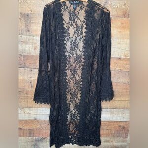 Y2K Cardigan Polly & Esther Robe Womens Medium Black Lace Duster Whimsigoth